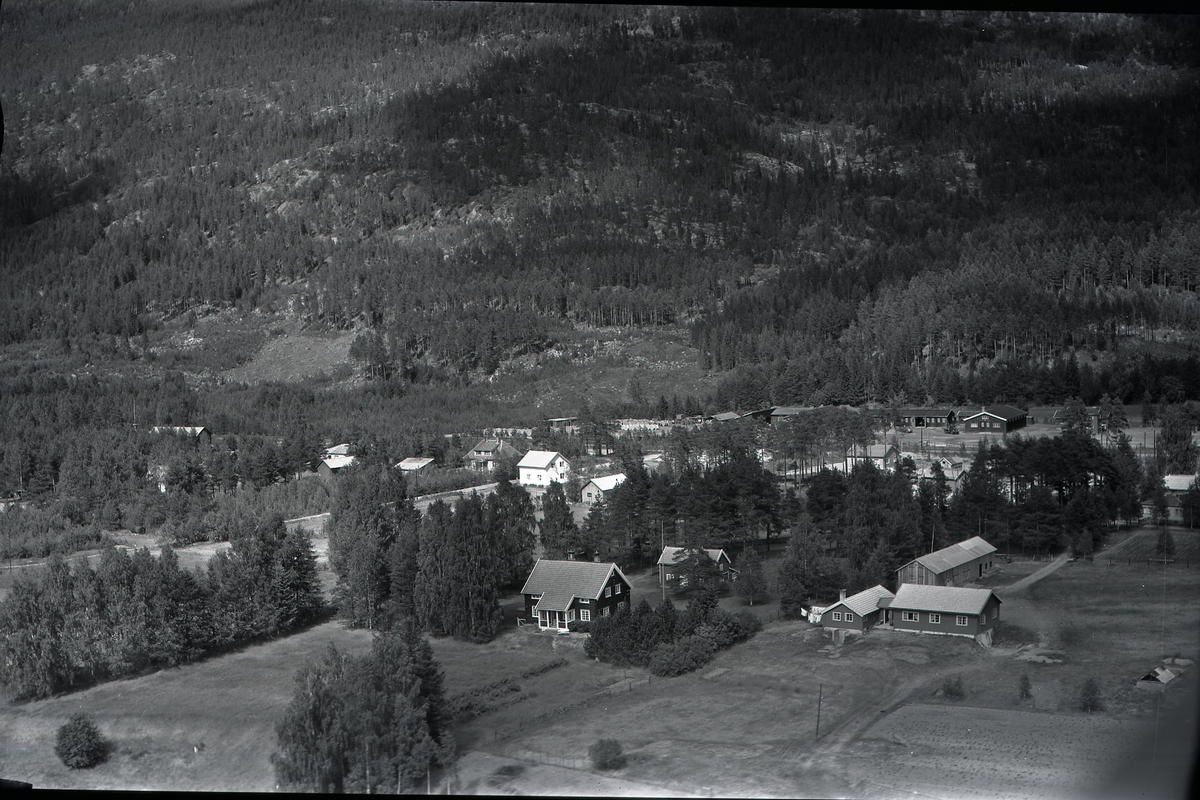 Bebyggelse på Nes østside
Solbakken tilv. i bilde eier:  skogforvalter Scwenke Huset har mørkbrun naturfaarge, vinduskarmer og stolper er hvite.
Tak vindskier lys grå, takstein,skifer. Uthus: rødt skifer takhvite vinduer. til h. Brattested
