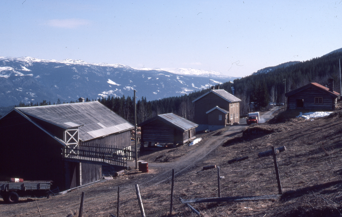 Stugu, hovedhus, stolphus og låve. Thoen gård.
