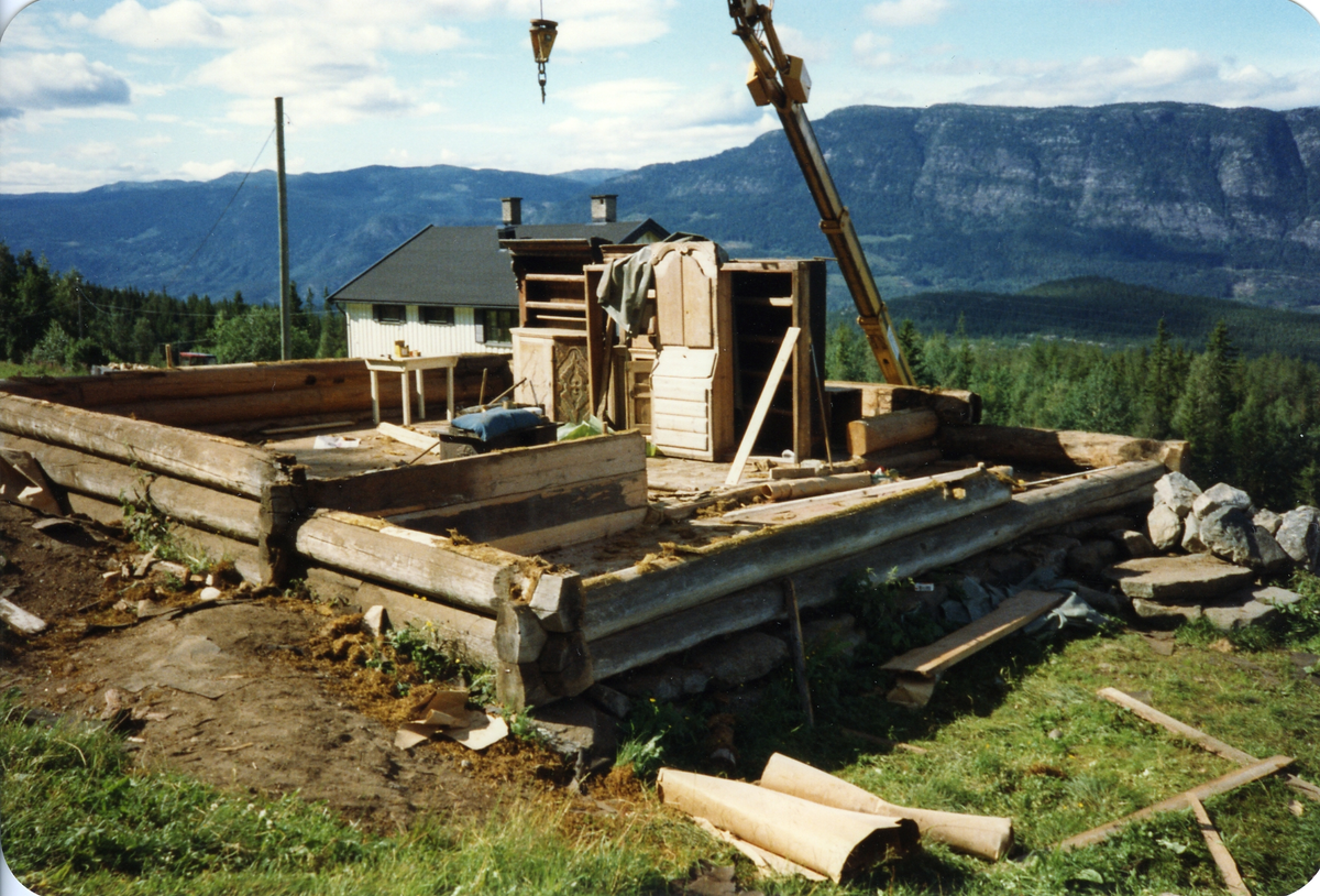 Fra Thoen nedaging av Thoenstugu for flytting til Hallingdal Museum Nes der den står idag.den ble flyttet i 1991.
