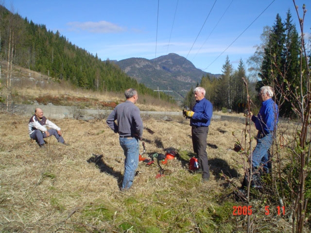 Rydding av Toresletta . F.v. Trygve Haraldset, Einar Hanserud, Thorleif Mikkelsplass og Magne Kofstad.
