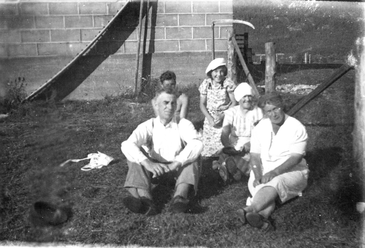 Slåttonn
Slåtten i 1941. Foran fra v. Tor Myre, bak fra v. Per- Egil Myre, Aud Myre m/ hatt, Marie Myre m/ skaut, Gudrun Mæhlen.
