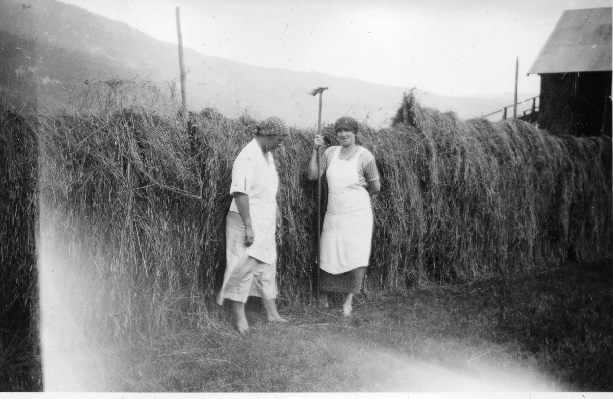 Slåttonn
Slåtten i 1938.På Myre.  Marie Myre til høyre. Den andre ukjent.
