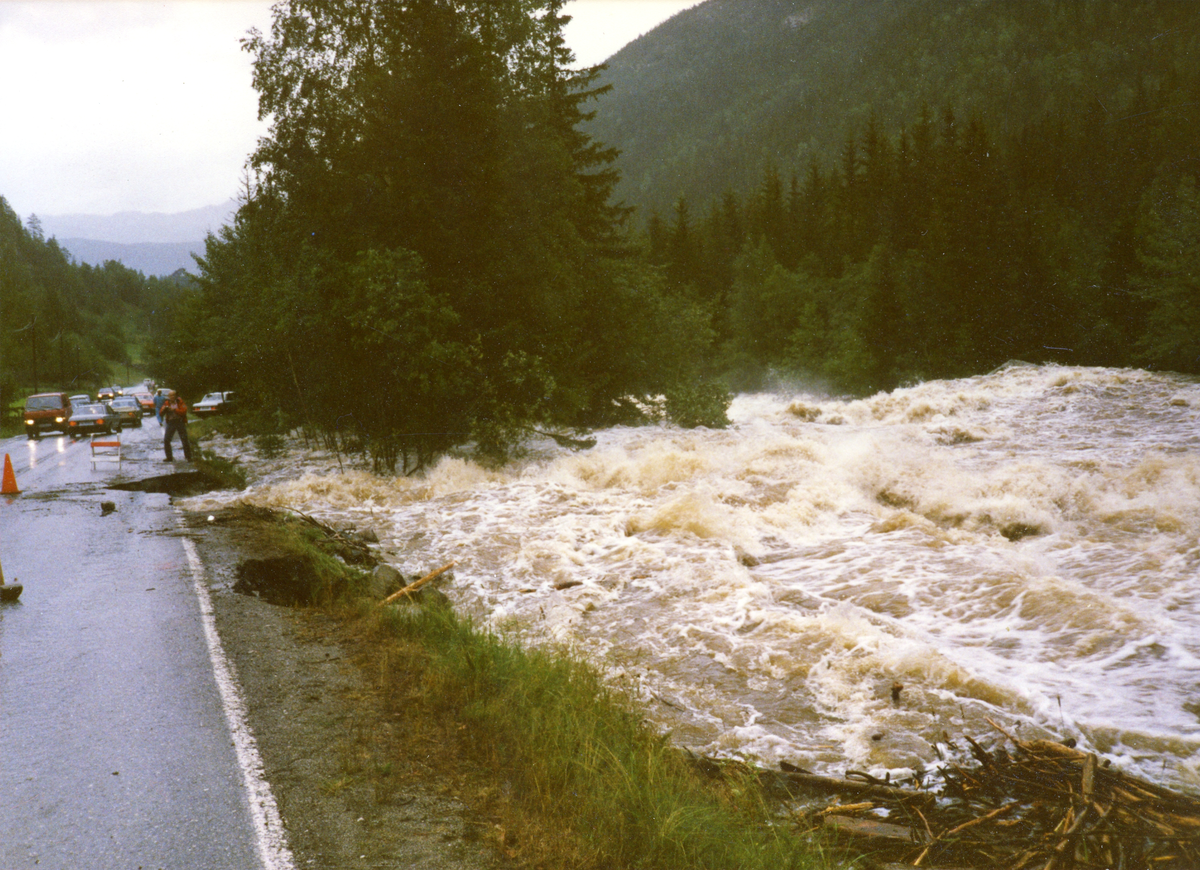 Flom i Rukkedøla ved Medrødningen, Rukkedalen  i august 1988.
