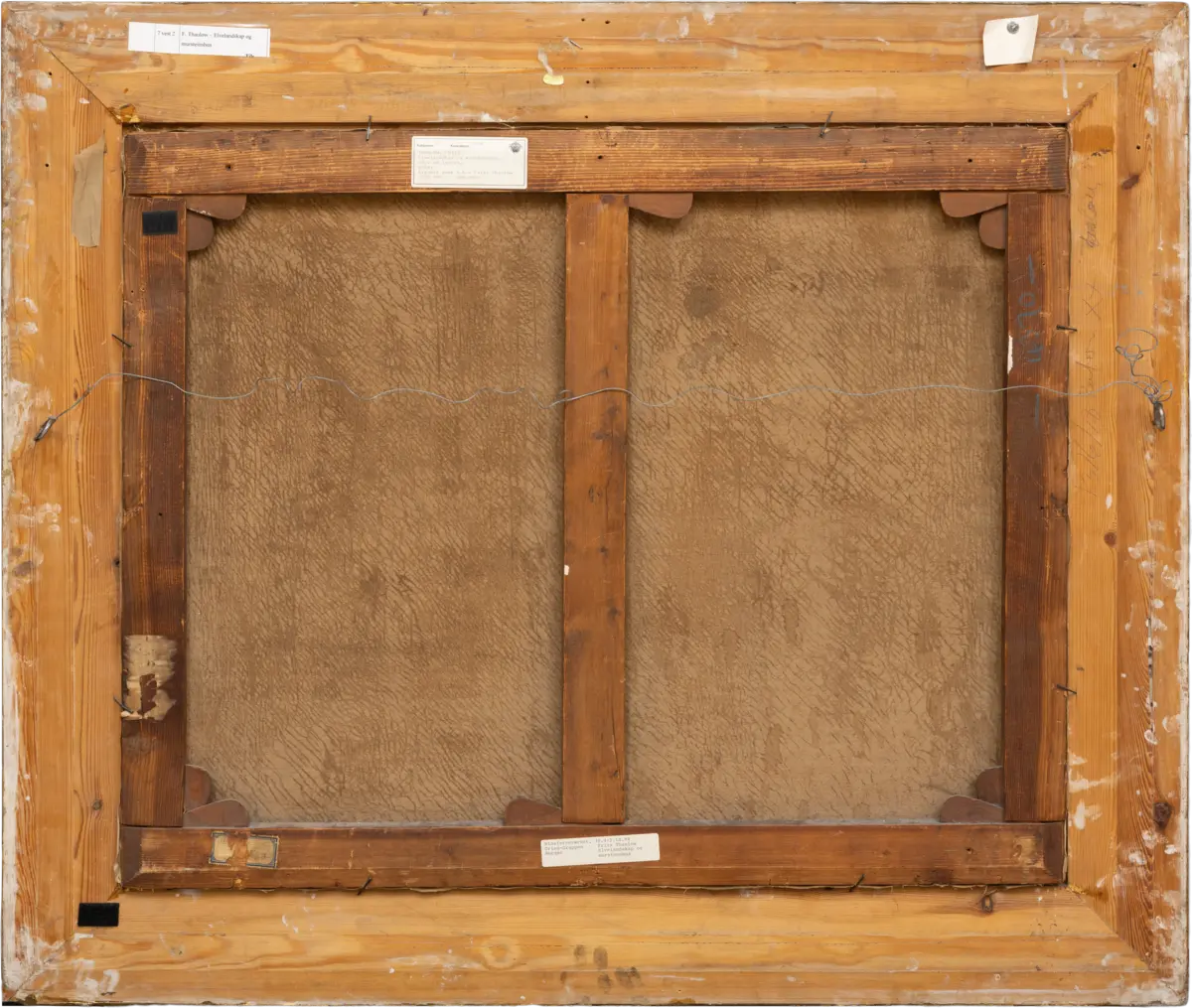 Elvelandskap med murstenshus [Maleri]