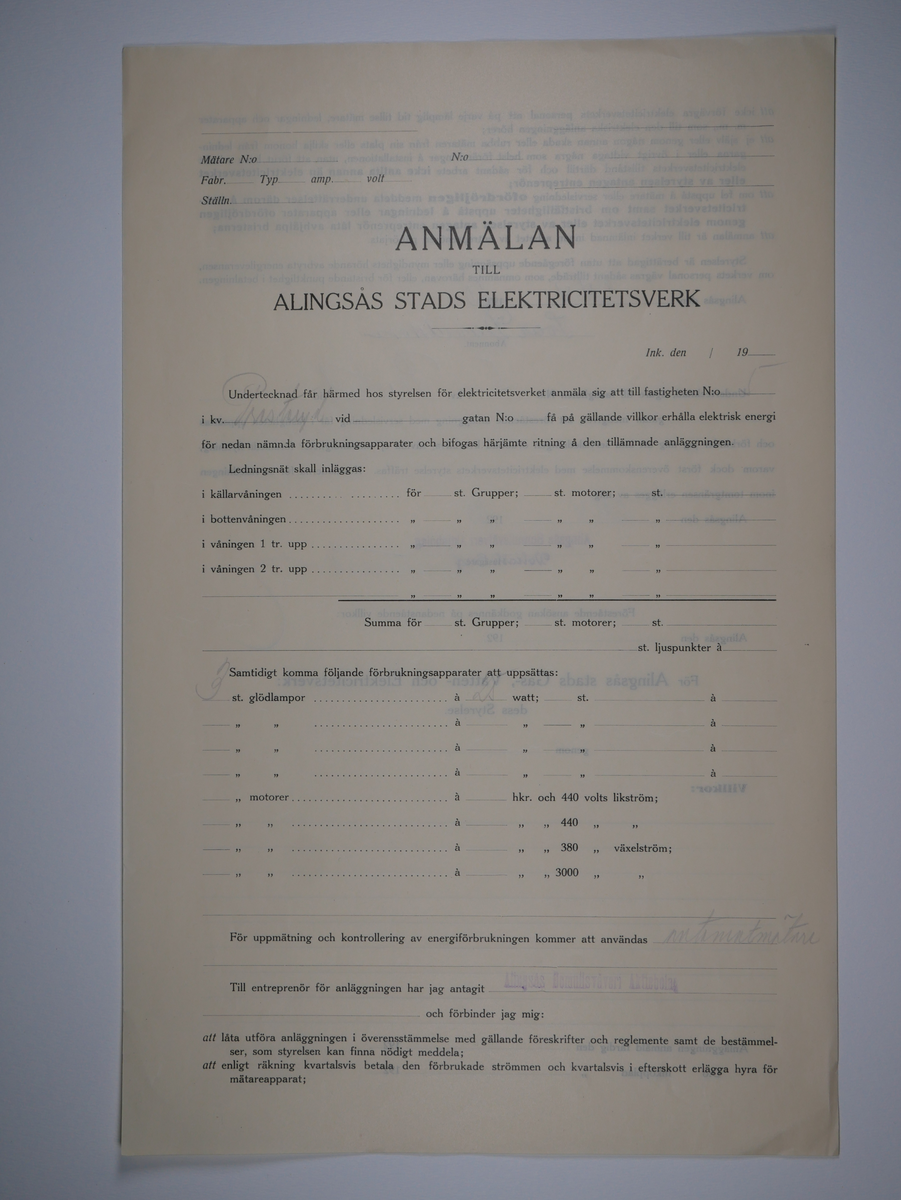 Alingsås Bomullsväveri AB

Bunt anmälningar till Alingsås stads elektricitetsverk, 1919 - 1938.

Gåva 1983-05 av Almedahls AB