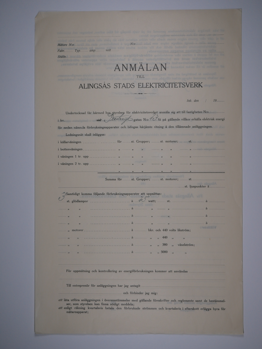 Alingsås Bomullsväveri AB

Bunt anmälningar till Alingsås stads elektricitetsverk, 1919 - 1938.

Gåva 1983-05 av Almedahls AB