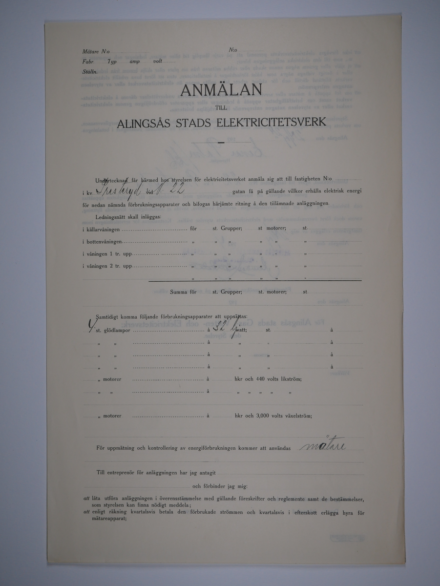 Alingsås Bomullsväveri AB

Bunt anmälningar till Alingsås stads elektricitetsverk, 1919 - 1938.

Gåva 1983-05 av Almedahls AB