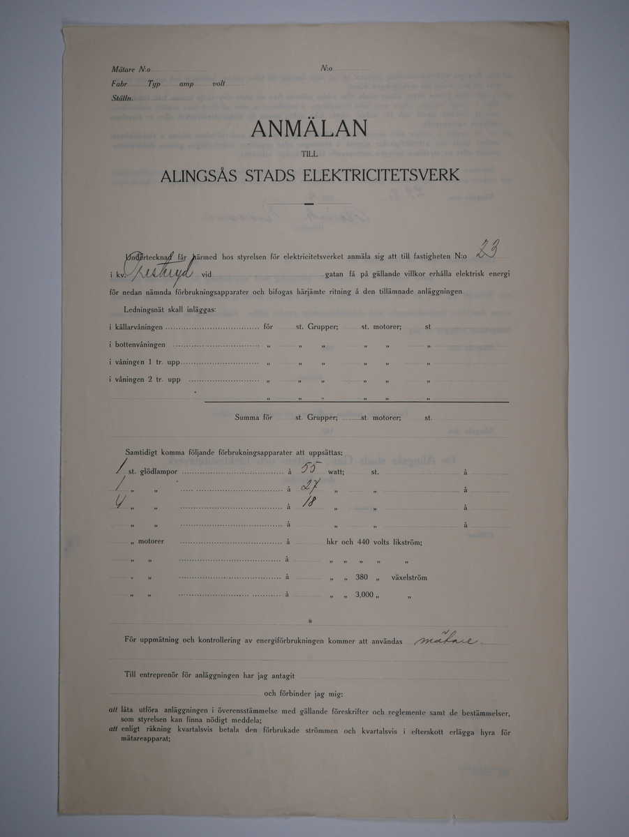 Alingsås Bomullsväveri AB

Bunt anmälningar till Alingsås stads elektricitetsverk, 1919 - 1938.

Gåva 1983-05 av Almedahls AB