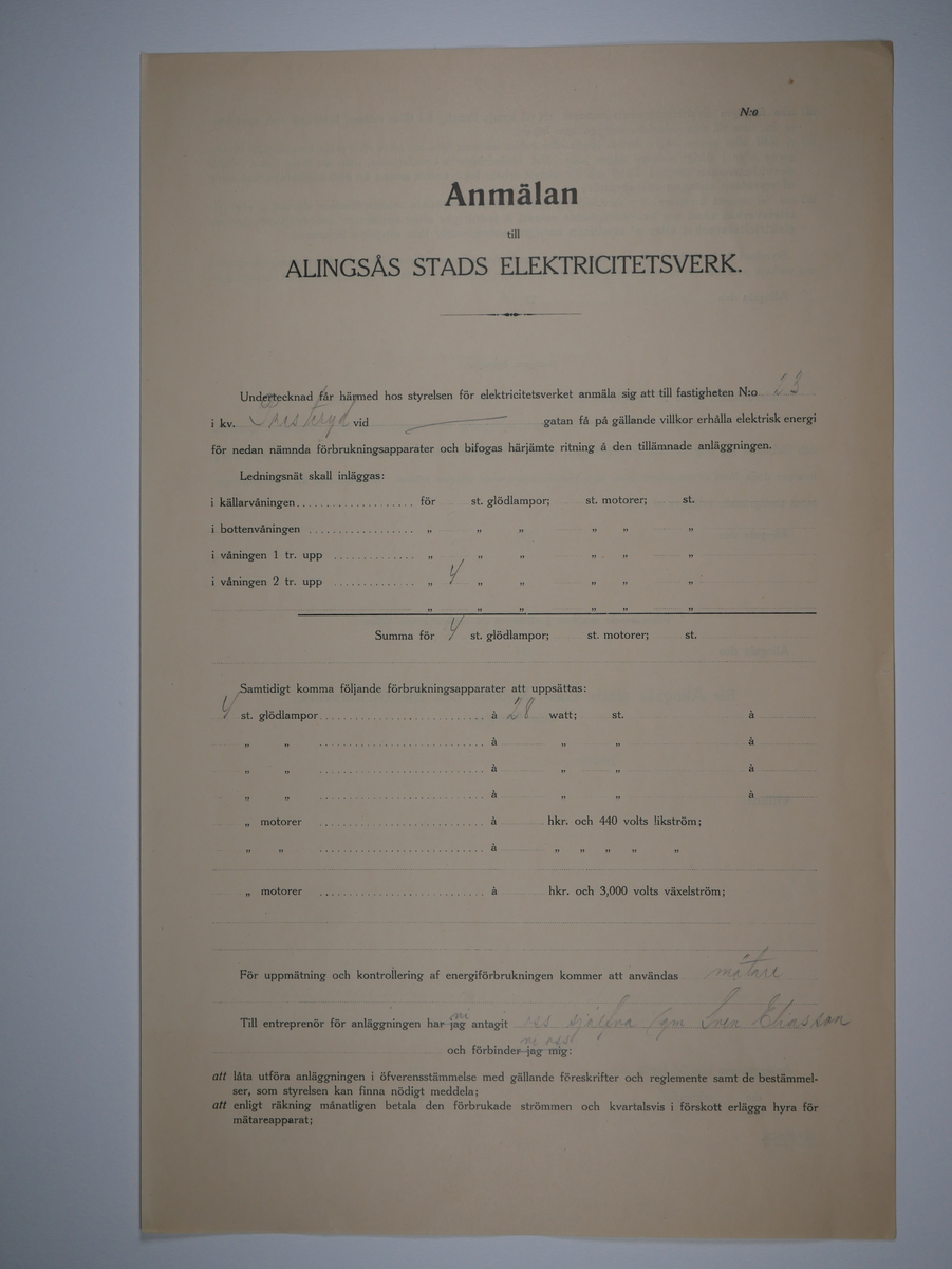 Alingsås Bomullsväveri AB

Bunt anmälningar till Alingsås stads elektricitetsverk, 1919 - 1938.

Gåva 1983-05 av Almedahls AB