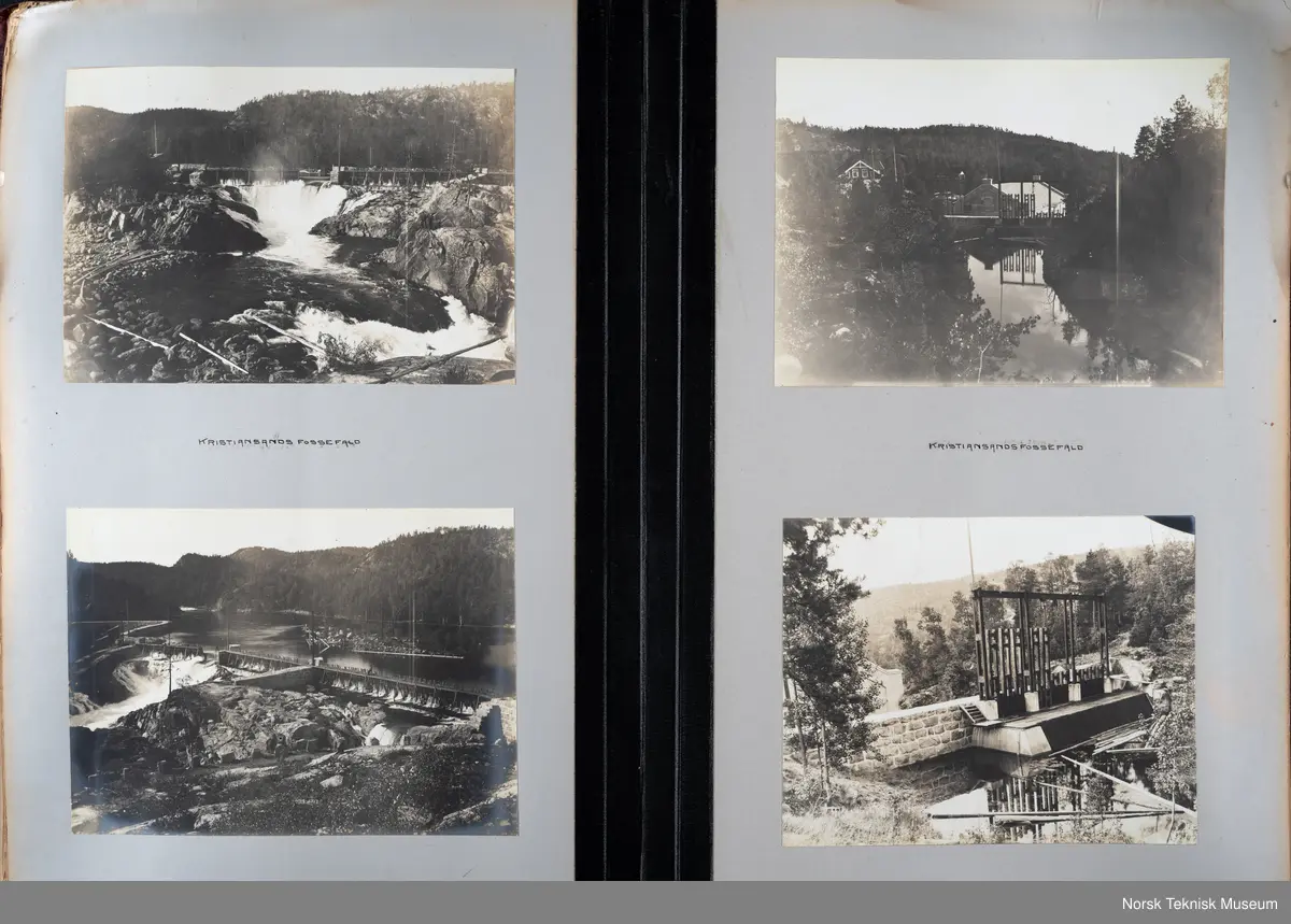 Fotoalbum med fotografier av rørganger, turbiner, skovler mm produsert ved Myrens verksted. 
