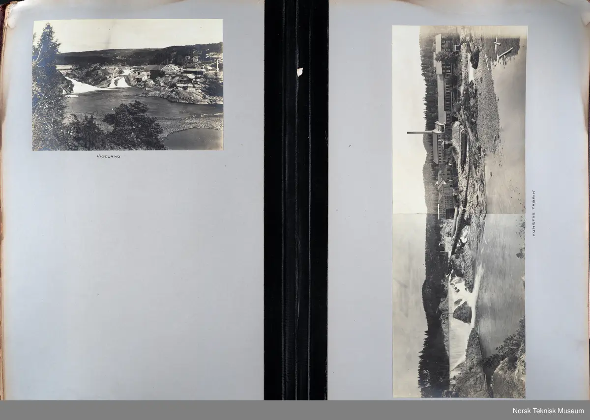 Fotoalbum med fotografier av rørganger, turbiner, skovler mm produsert ved Myrens verksted. 

