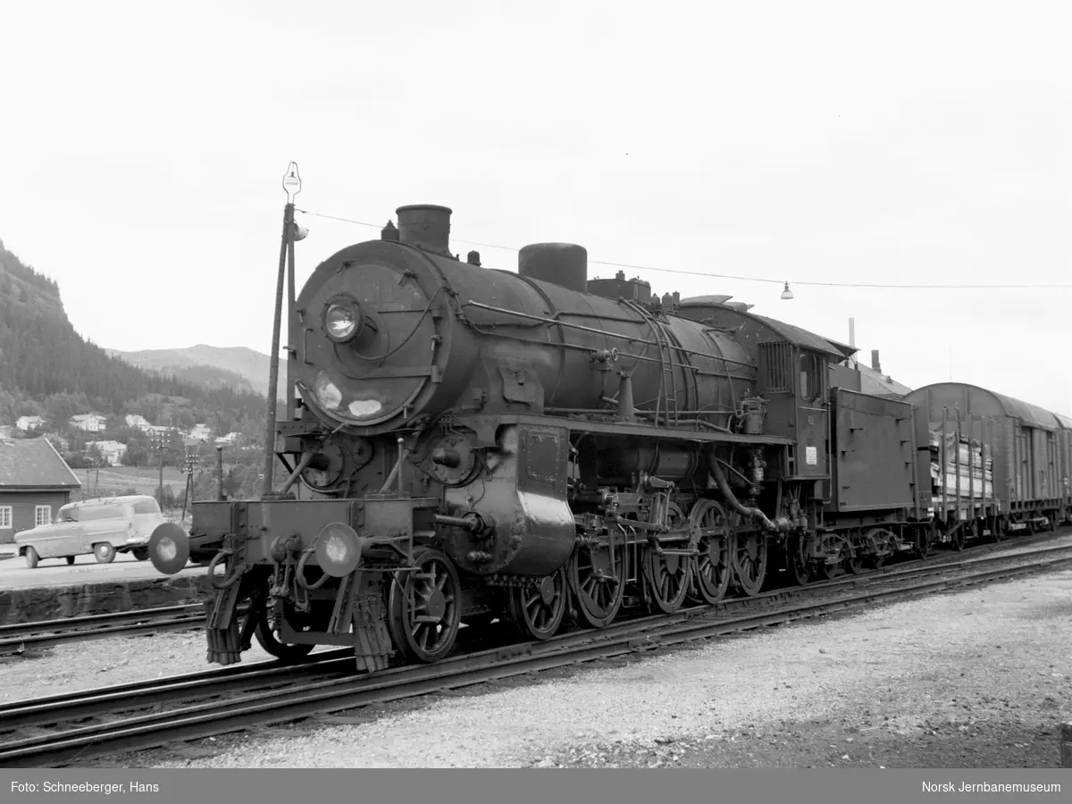 Damplokomotiv type 31b nr. 419 med godstog retning Bergen på Ål stasjon