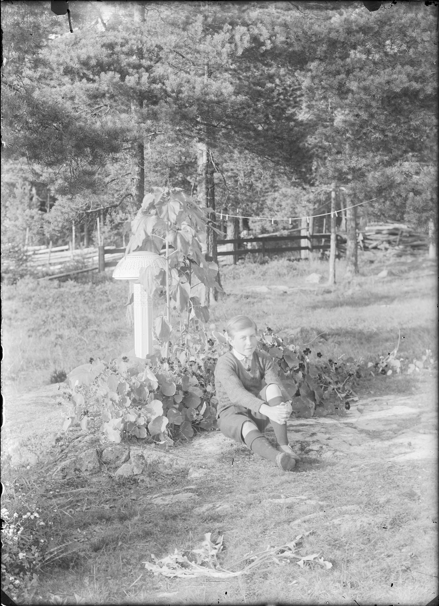Pojke i trädgård, Alunda, Uppland