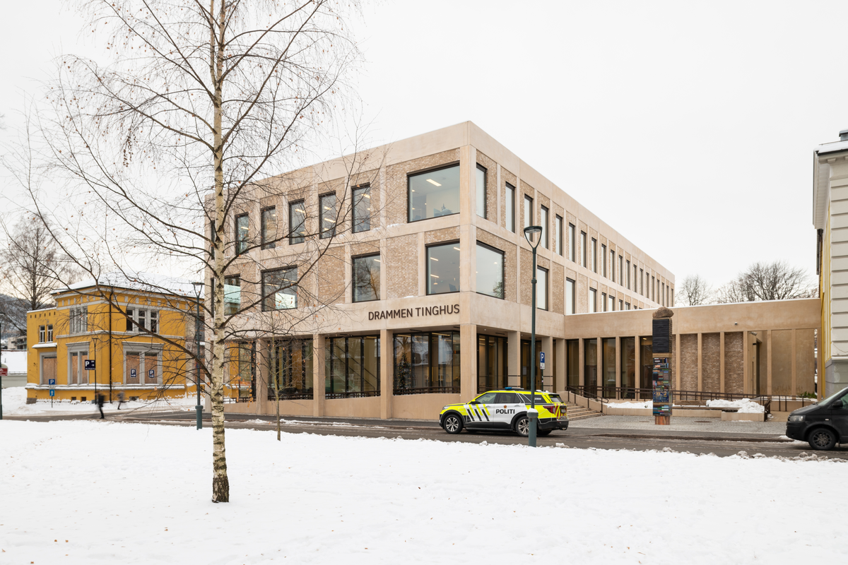 Til plassen utenfor inngangspartiet til Drammen tinghus har Germain Ngoma (f. 1953) laget skulpturen "Prosess", som består av modulbaserte, omskiftende materialer bygget opp rundt en indre kjerne av stål. Bruk av papir og bøker gir assossiasjoner til lovverket, mens den støpte epoxyens transparens er inspirert av Drammenselva like ved. En større naturstein montert på toppen gir verket tyngde. 

Utformingen bryter med tinghusets stramme arkitektur – en kontrast som inviterer til refleksjon over konteksten verket er plassert i. I kunstnerskapet sitt har Ngoma ofte hatt fokus på prosess og gjenstandenes forgjengelighet. I Drammen har han utfordret dette og skapt et varig, offentlig verk.  

– Jeg samler på objekter og materialer som har blitt vraket, ting som blir kastet etter bruk, men fortsatt bærer i seg en referanse til hva de er, sier han selv om sitt kunstnerskap.

Ngoma endrer og bearbeider materialer og gjenstander fra sine opprinnelige former og funksjoner, og gir dem en ny verdi. Utenfor tinghuset blir transformasjonsaspektet et symbol på møtet mellom enkeltmennesket og rettsvesenet.