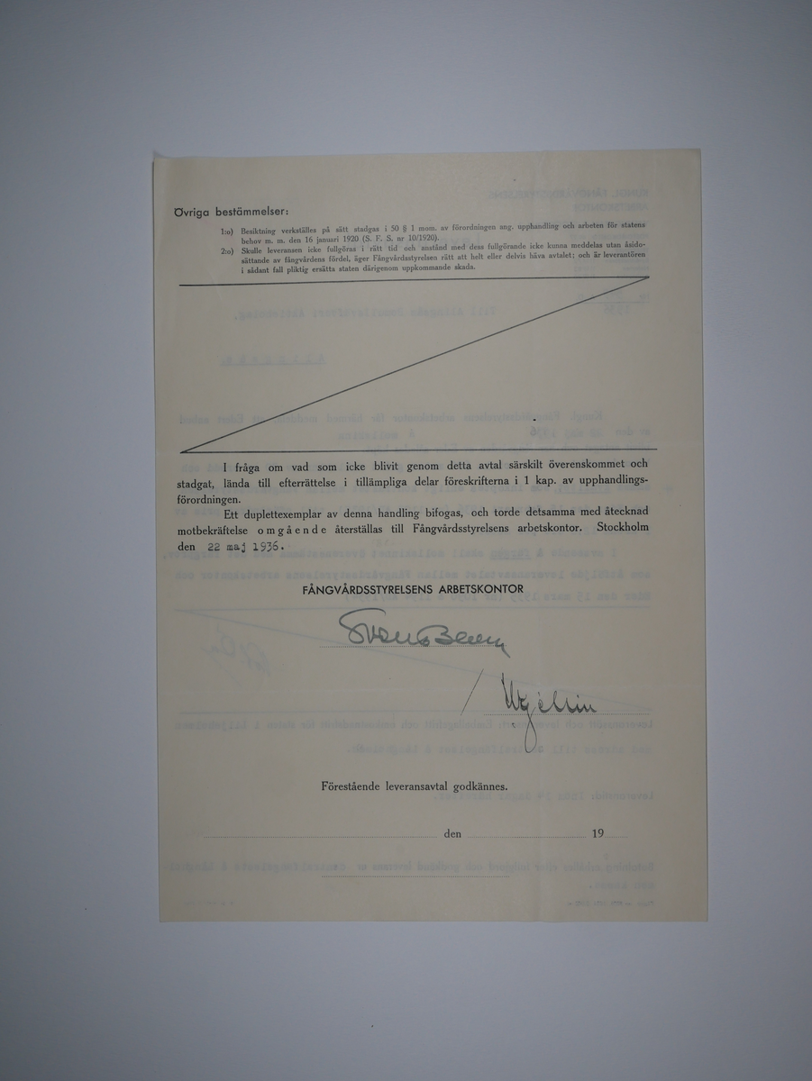 Alingsås Bomullsväveri AB

Handlingar som rör leveranskontrakt.
Kontrakt med bland annat Arméns centrala beklädnadsverkstad och Svenska landstingsförbundet.

Cirka 1930- och 1940tal.

Gåva 1983-05 av Almedahls AB