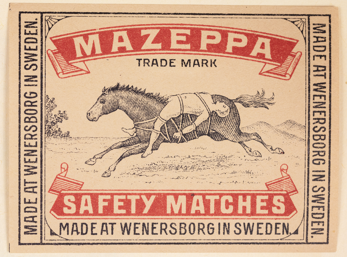 Etiketten tillhör en samling insatta i ett album med 478 st. tändsticksetiketter, Huvudsakligen från Vänersborgs Tändsticksfabrik, vilken hade tillverkning åren 1848-1932.

11 st av etiketterna härrör från Ellbo Tändsticksfabrik, Lilla Edet, med tillverkning åren 1867 -1895.

Säljaren av etiketterna har varit samlare och har ingen direkt anknytning till tändsticksfabrikerna. Länsmuseet inköpte etiketterna då de utgör ett intressant källmaterial till vetskap om en för länet och landet viktig industri. I köpet ingick även tre askar, där en var fylld med tändstickor och en annan saknade etikett.
