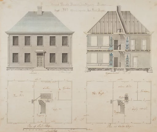 Teknisk tegning, plantegning av huset til familien Bruun, bygget i 1805 på Børøya i Hadsel