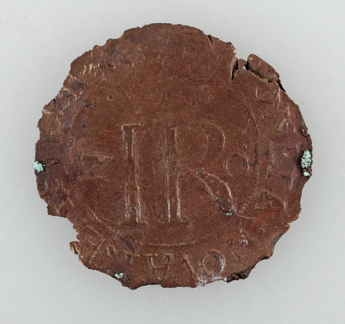 Mynt. 2 öre 1591 (Johan III), präglat i Stockholm.