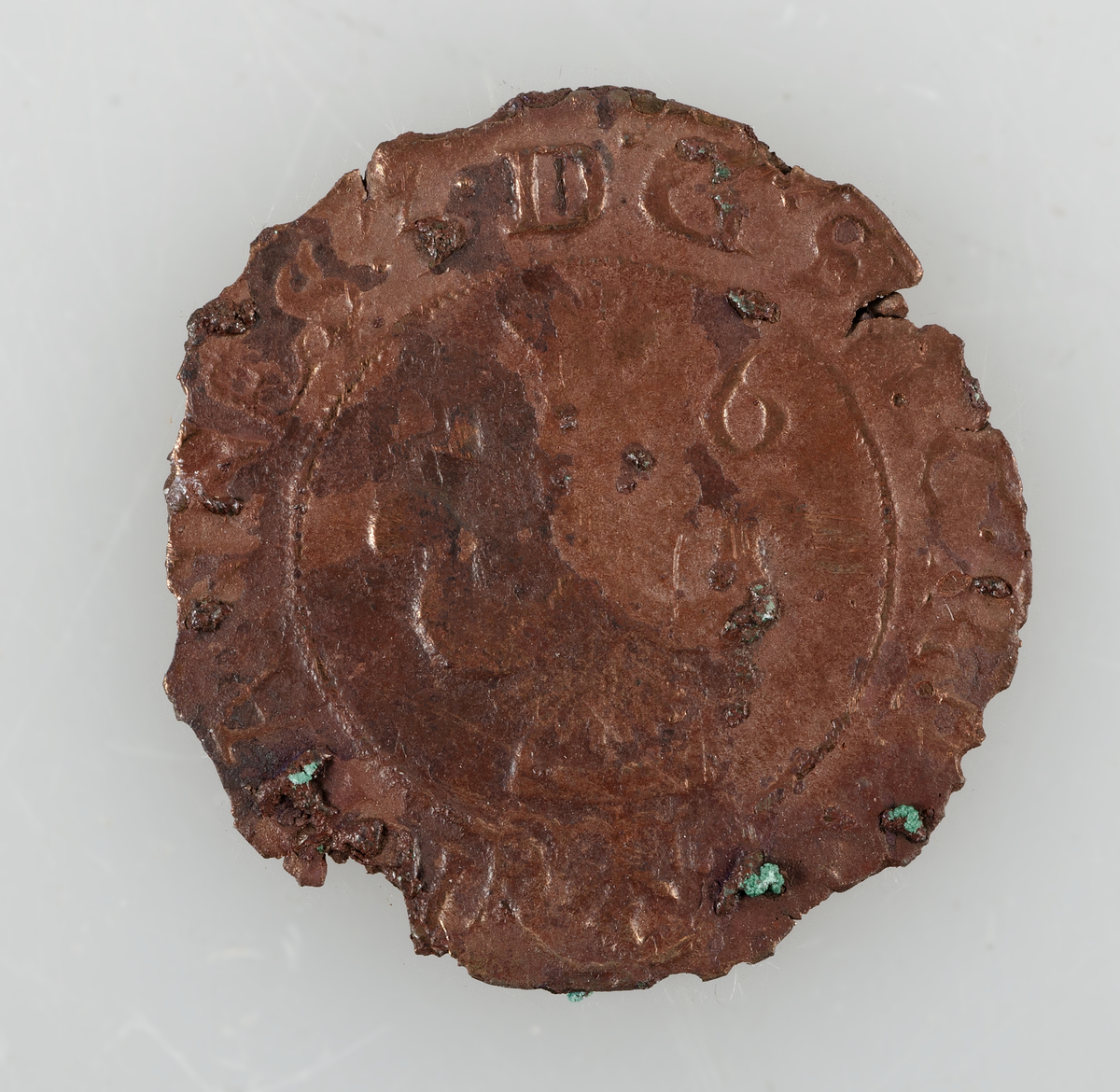 Mynt. 2 öre 1591 (Johan III), präglat i Stockholm.