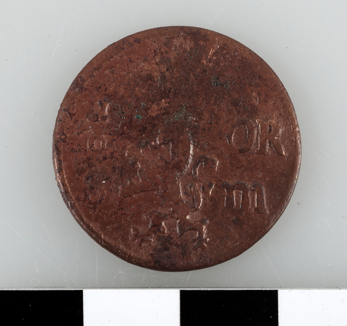 Mynt. 1/6 öre SM, 1673 (Karl XI), präglat i Avesta.