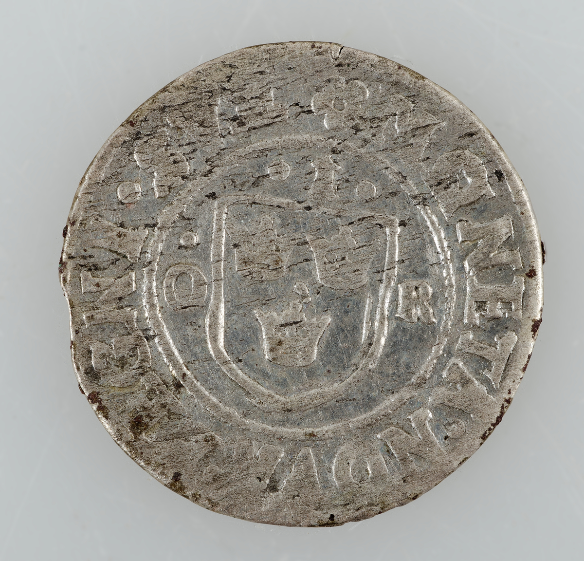 Mynt. 1 öre 1634, silver (Kristina). Präglat i Stockholm/Sala.