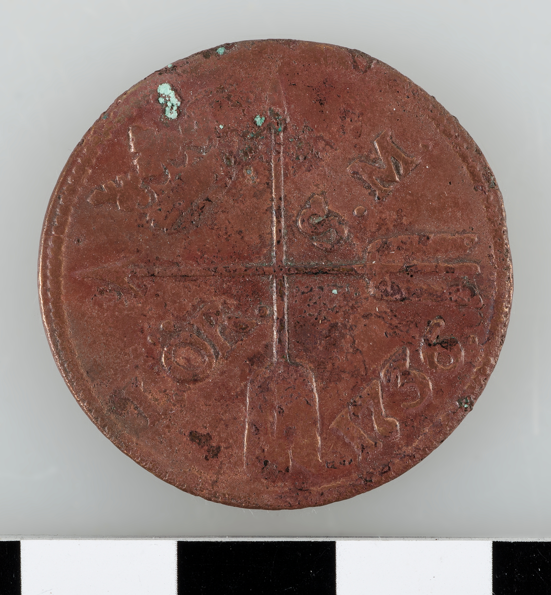 Mynt. 1 öre SM 1736 (Fredrik I). Präglat i Avesta.