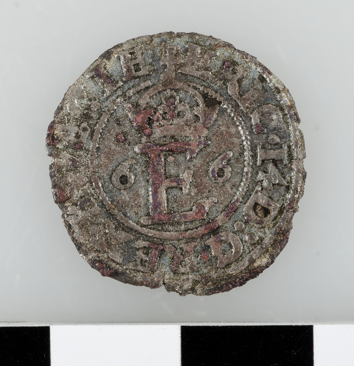 Mynt. 1/2 öre 1566 (Erik XIV). Präglat i Stockholm.