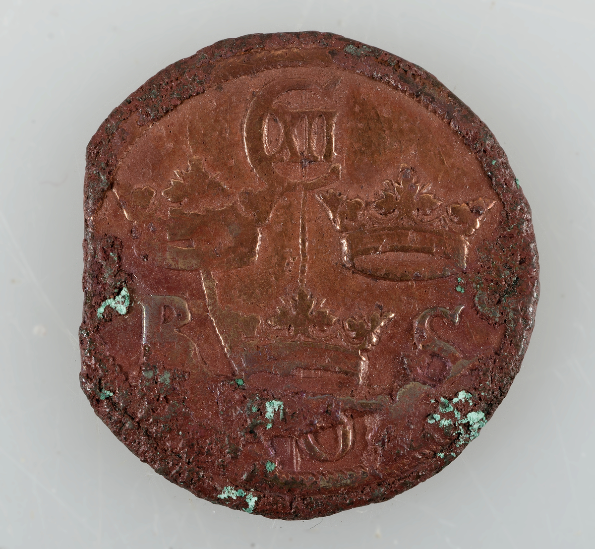 Mynt. 1/6 öre SM 1707-08 (Karl XII). Präglat i Avesta.