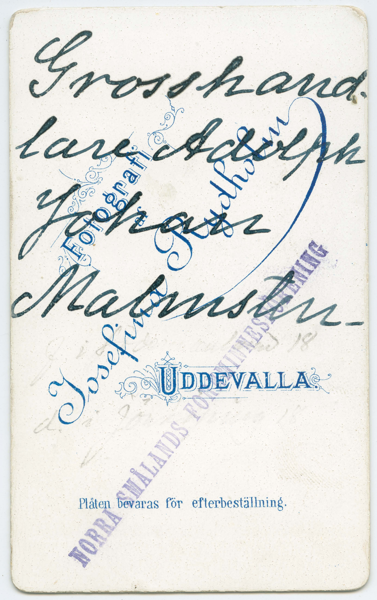 Porträtt på Grosshandlare Johan Adolf Malmsten.