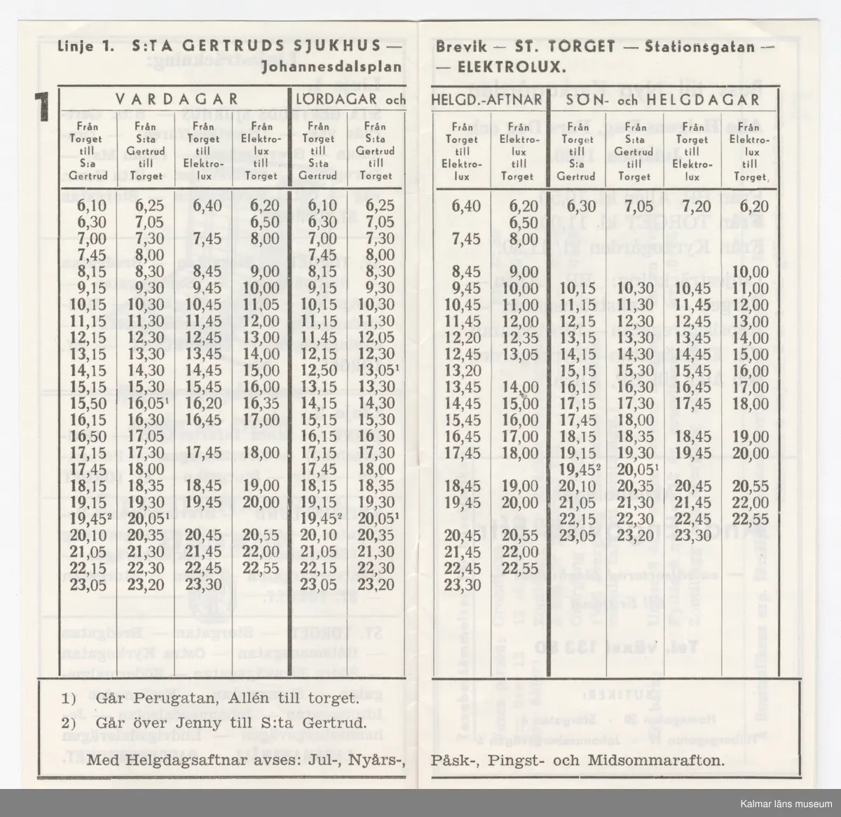 KLM 46738:14. Tidtabell, Turlista. Tryckt busstidtabell av papper, svart text på vitt papper. Häfte med flera sidor. Tabeller med destination, dagar, tider samt hållplater. I häftet finns också reklam för olika verksamheter i Västervik. Titel: VINTERTURLISTA för Västerviks busstrafik.