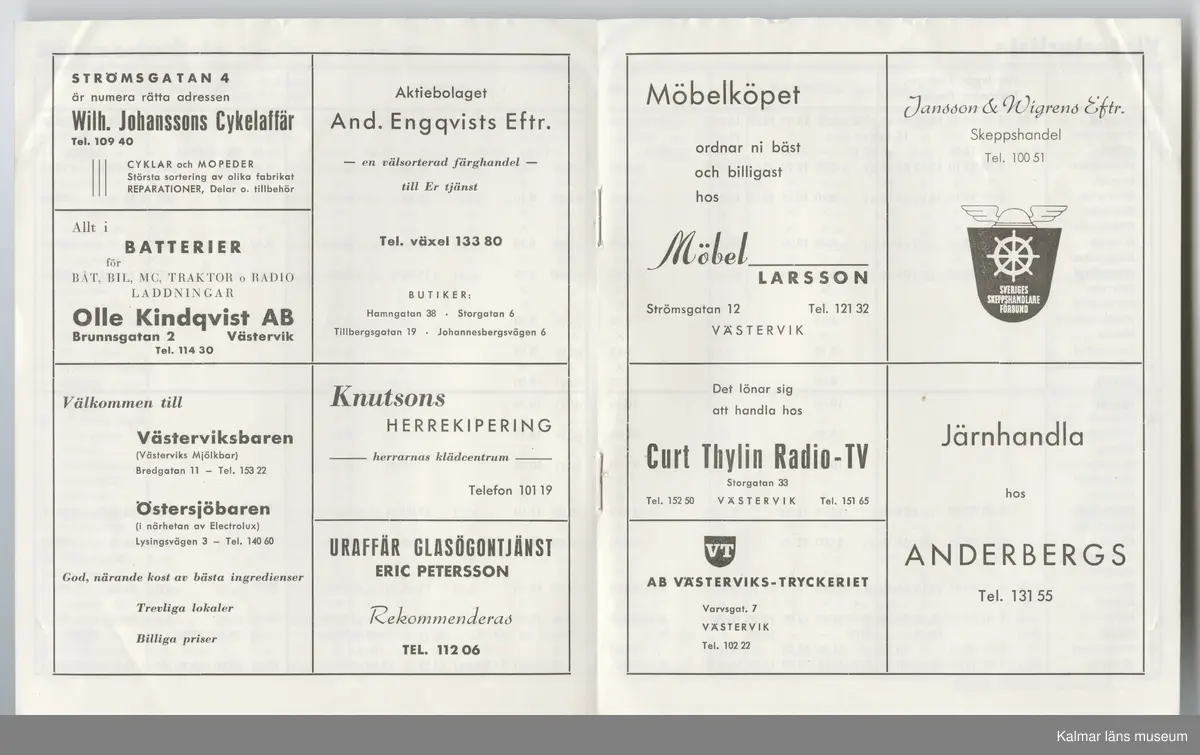 KLM 46738:16. Tidtabell, Turlista. Tryckt busstidtabell av vitt papper med svart text. Häfte med flera sidor. Tabeller med destination, dagar, tider samt hållplater. I häftet finns även reklam för olika verksamheter i Västervik. Titel: TURLISTA för Linje 4.