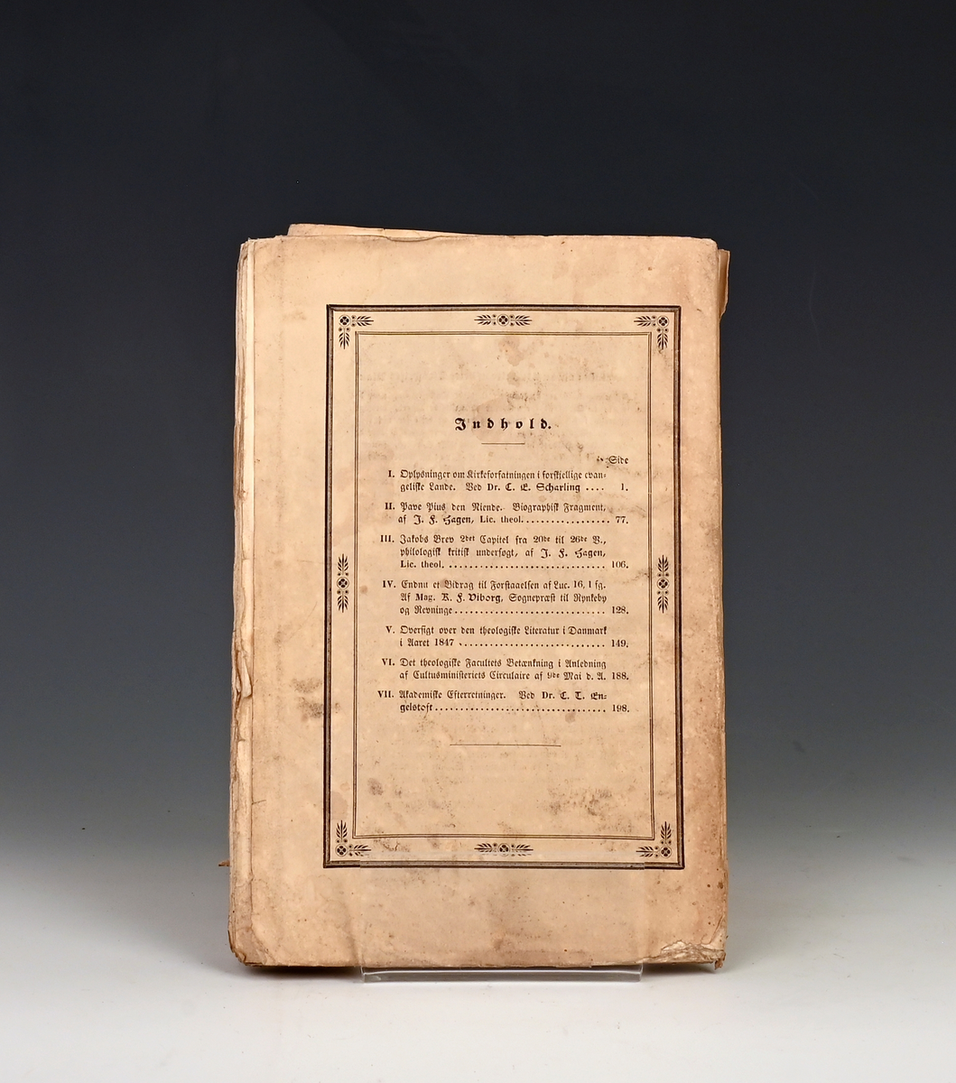 Theologisk Tidsskrift. Ny Række. Udg. af C. E. Scharling og C. T. Engelstofs. 
Sjette Bind Kbhv 1848