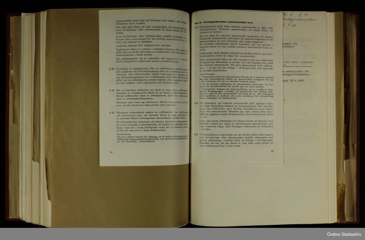 Örebro stad Idrottsstyrelsen, 1968. Protokoll, bilaga 1 § 4 Företagsnämnden