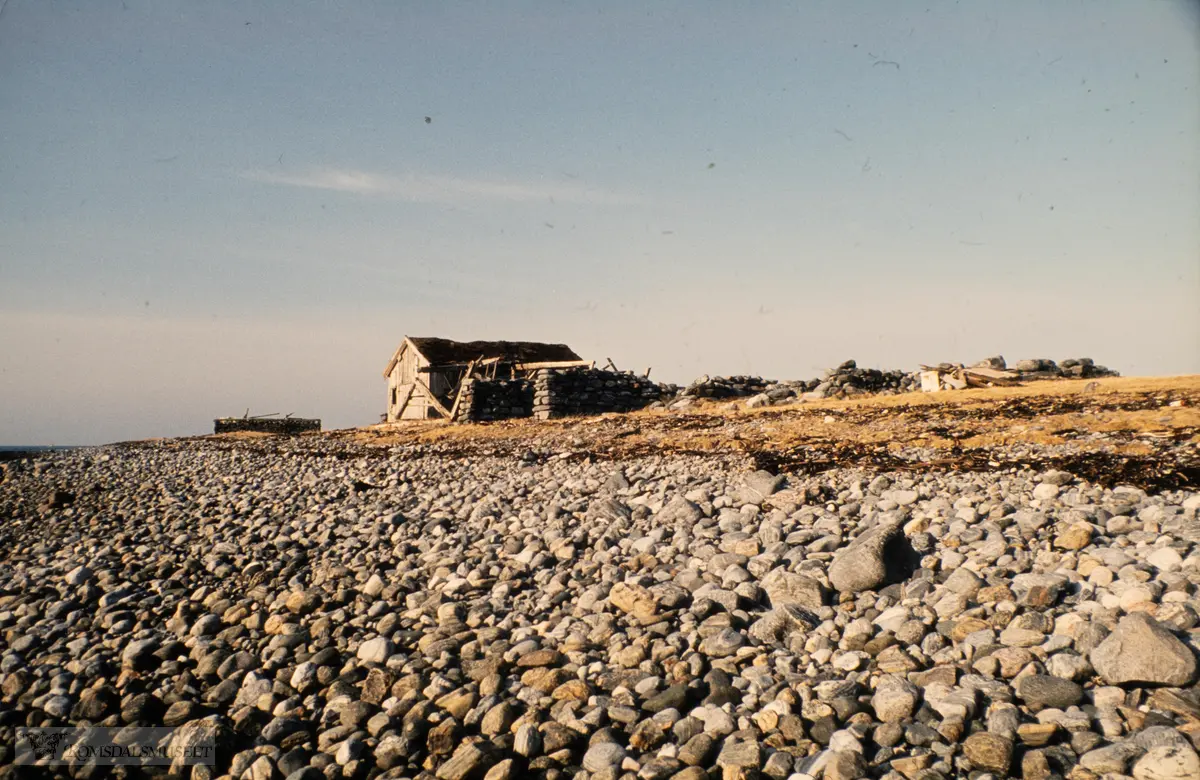 Naust, rester av steinnaust på Tangen, Male på Hustad 1981