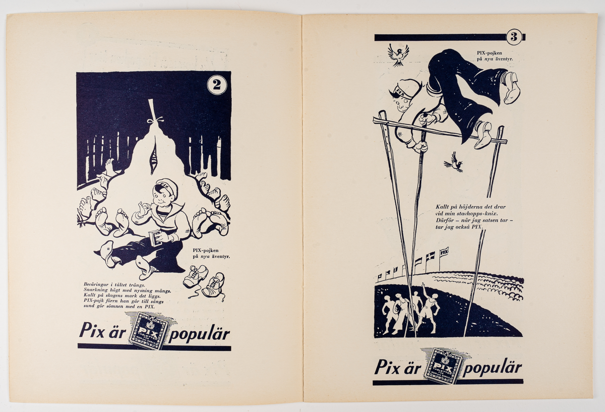 Målarbok för barn, "PIX-POJKEN PÅ NYA ÄVENTYR". Innehåller svartvita bilder att färglägga.