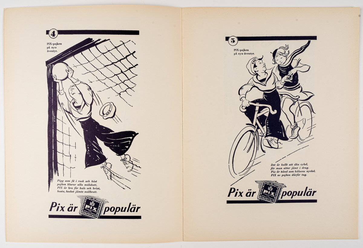 Målarbok för barn, "PIX-POJKEN PÅ NYA ÄVENTYR". Innehåller svartvita bilder att färglägga.