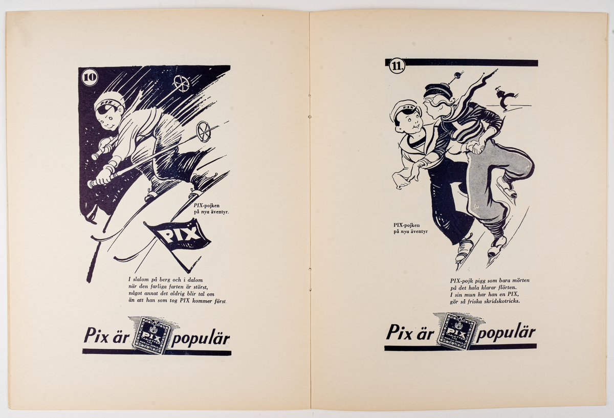 Målarbok för barn, "PIX-POJKEN PÅ NYA ÄVENTYR". Innehåller svartvita bilder att färglägga.