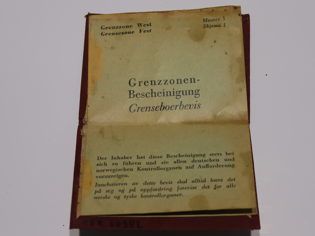 Grenseboerbevis med omslag