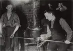 Tillverkningsstadie vid glasframställning även tratt, ett drivet vinglas mm. Ur album: Limmareds Glasbruk 1740-1902-1930.