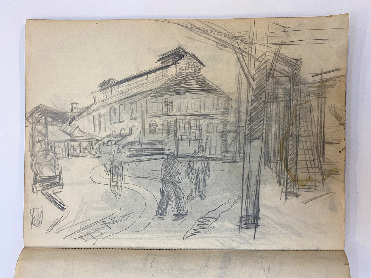 Skissebok med raud rygg [Tegning]