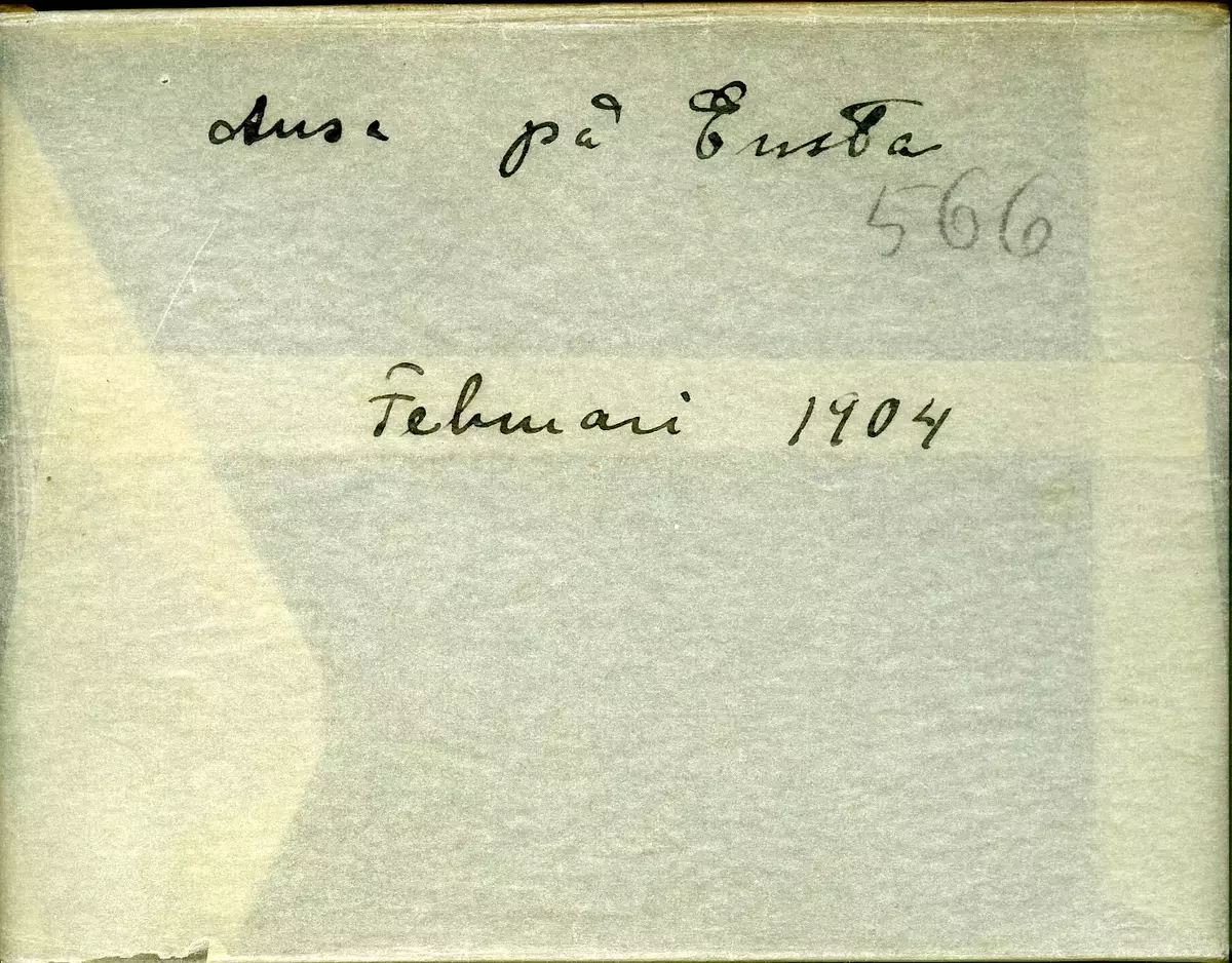 Texten på kuvertet lyder: "Ansa på Ensta. Februari 1904."
Ensta krog i Täby?
Från en samling fotografier kanske tagna av/hör till samma serie glasplåtar som de som troligen är tagna av Axel Pehrson, sommargäst vid "Sjöstugan", Sätra äng i Danderyd.