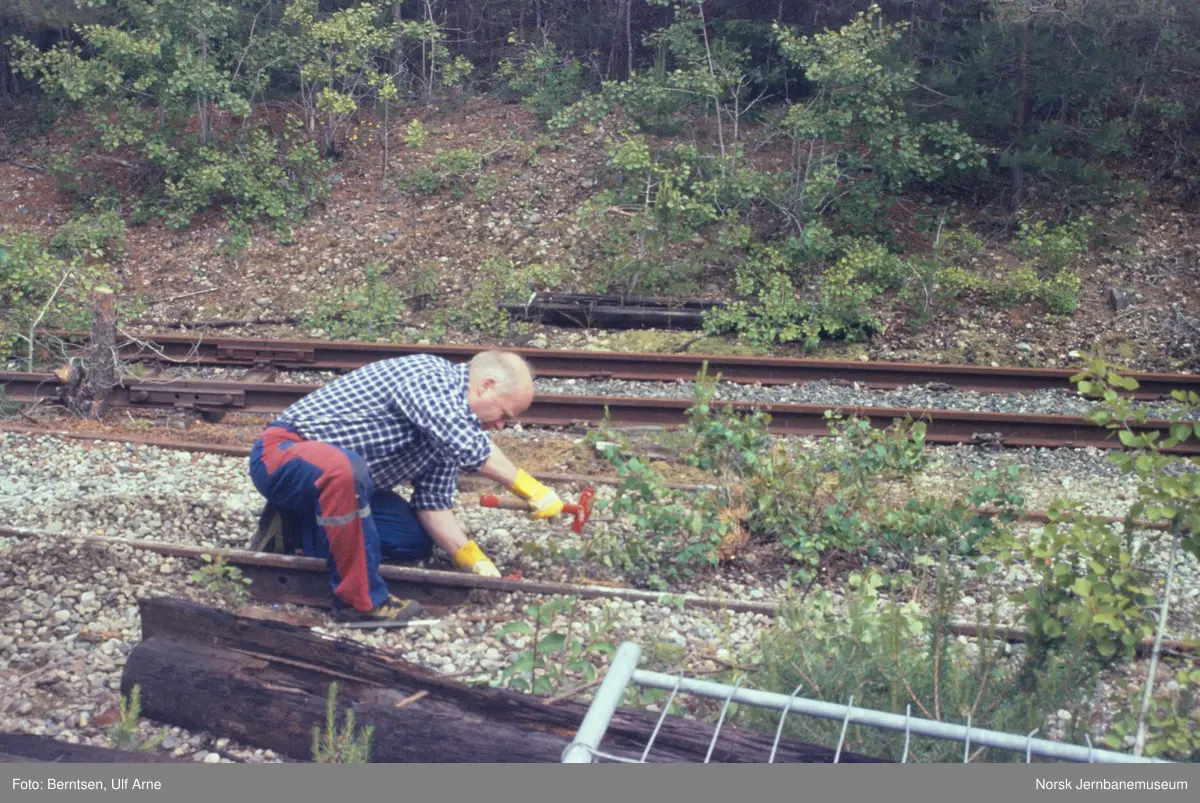 Demontering av skinner på sidesporet i Brødremoen grustak mellom Askim og Mysen stasjoner på Østfoldbanen Østre linje