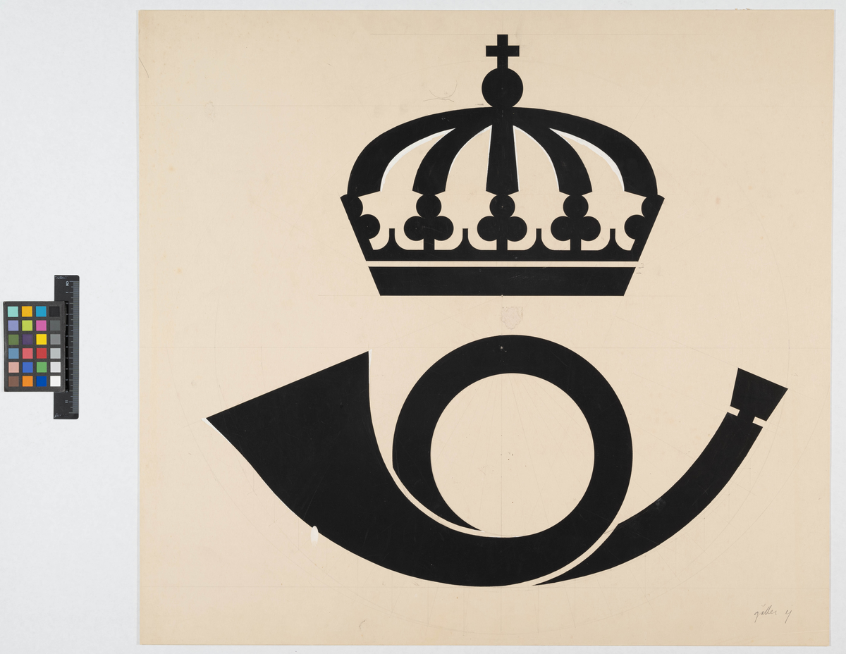 Brevlåda för Kungliga Postverket, ritning av logotyp