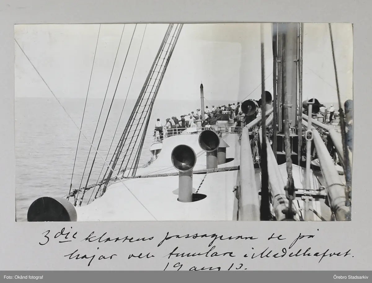 Passagerare tittar på tumlare och hajar i havet