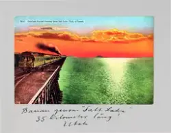 Vykort på järnvägsbanan genom Salt Lake området i Utah, 1913