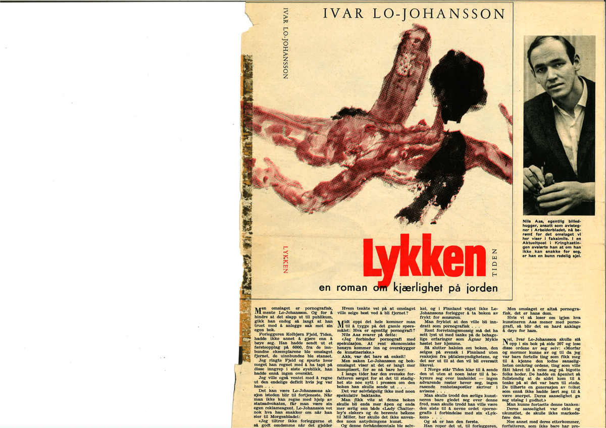 Bokomslaget til boken lykken, portrettbilde av Nils Aas, portrettbilde av Ivar Lo-Johansson