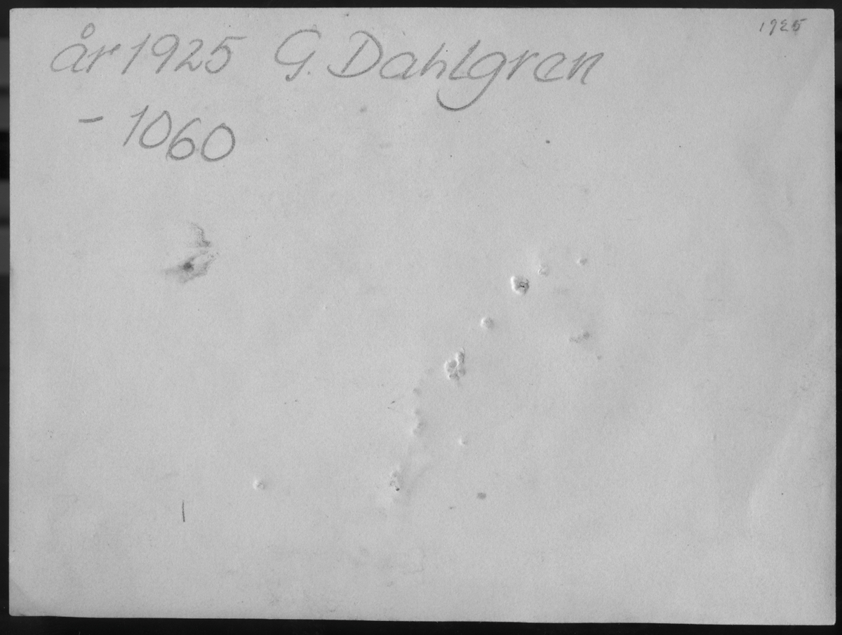 På kuvertet står följande information sammanställd vid museets första genomgång av materialet: gr. bil. ext. från vänster bak. Brukstj. Gottfrid Dahlgren, Alsutz? gift med Maria Jansson, ?. Från vänster sittande ?, Ida Dahlgren, gift fröding, ev Tilda Jansson, Maria Jansson i gräset.