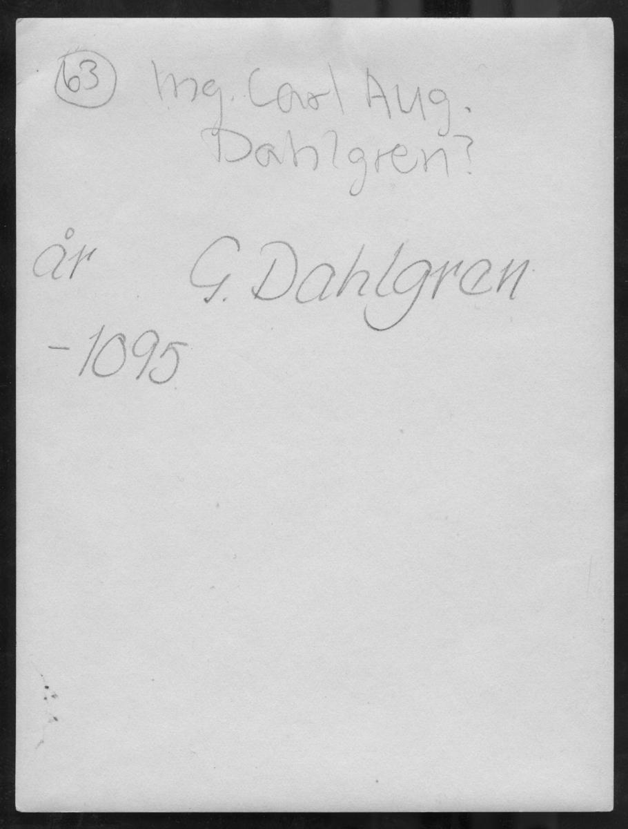 På kuvertet står följande information sammanställd vid museets första genomgång av materialet: Ing. Carl. Aug. Dahlgren
