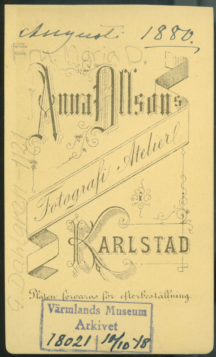 Porträtt på Fru Maria Dahlgren f. Holmberg.