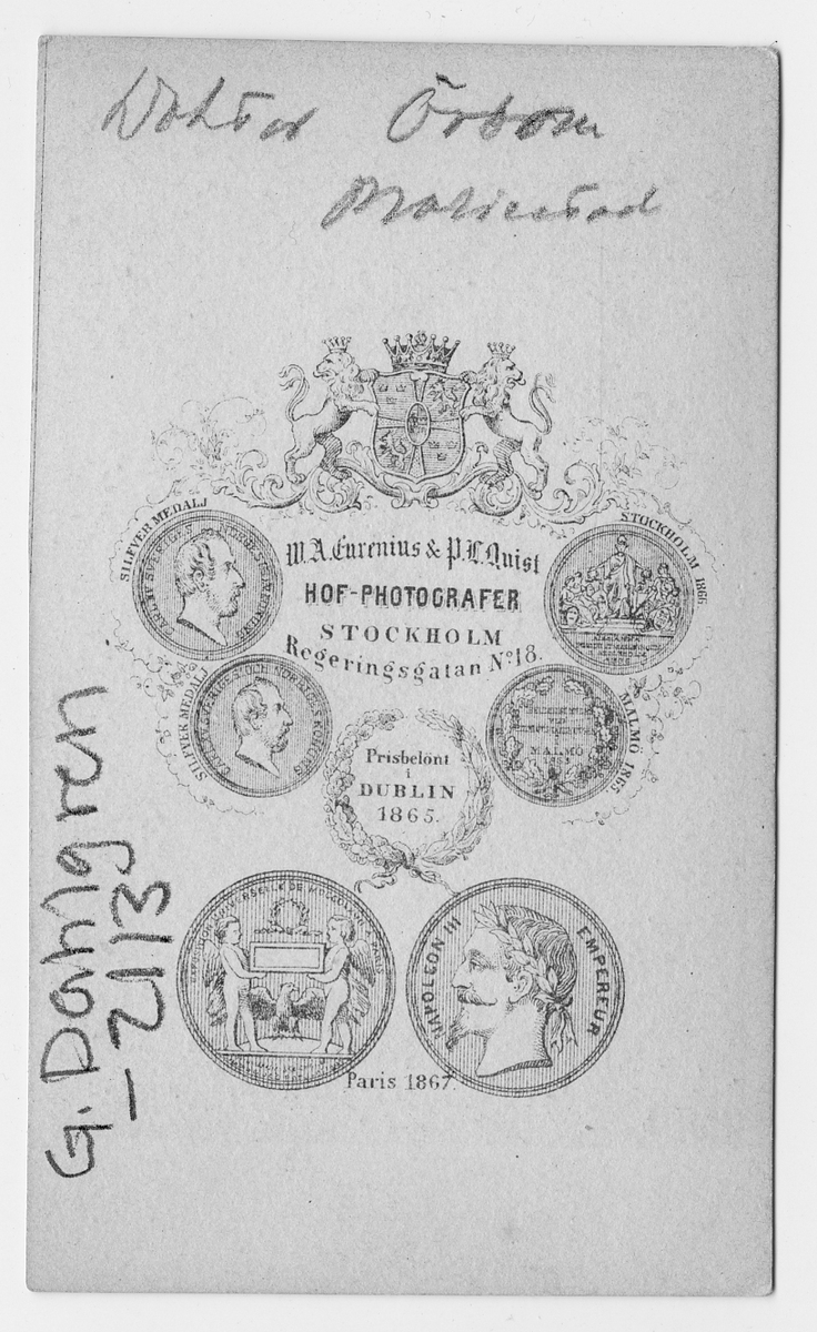På kuvertet står följande information sammanställd vid museets första genomgång av materialet: Dr Örbom Mariestad